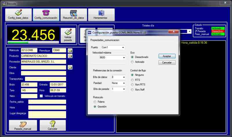 Captura interfaz configuración del puerto de comunicación